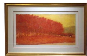 1990s Ken Elliott "Red Tree Line" Hand Signed Framed Limited Edition Giclee Art