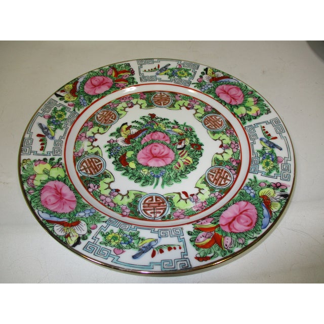 1960s Rose Medallion Porcelain Hand Painted Plates, Set of 6 For Sale - Image 4 of 6