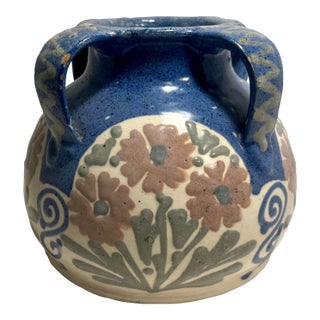 Circa 1900 American Studio Art Pottery Glazed Ceramic Four Handles Vase For Sale