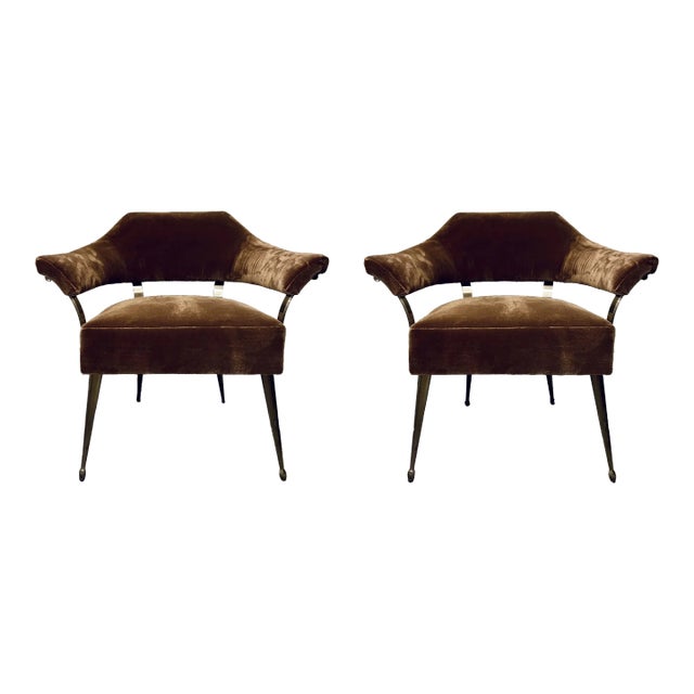 Caracole Modern Brown Mohair Louisette Lounge Chairs Pair For Sale