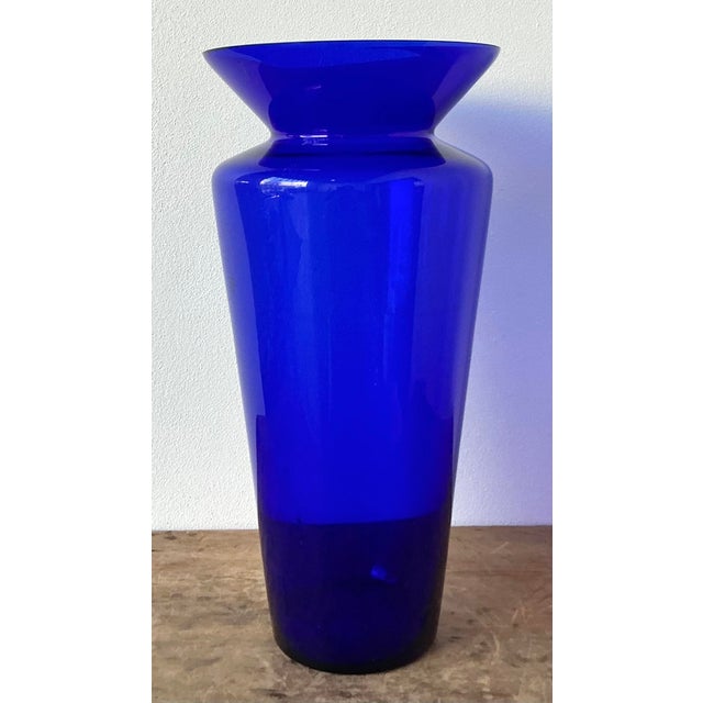 Mid-Century Modern Vintage Boho Monumental Cobalt Glass Vase For Sale - Image 3 of 7