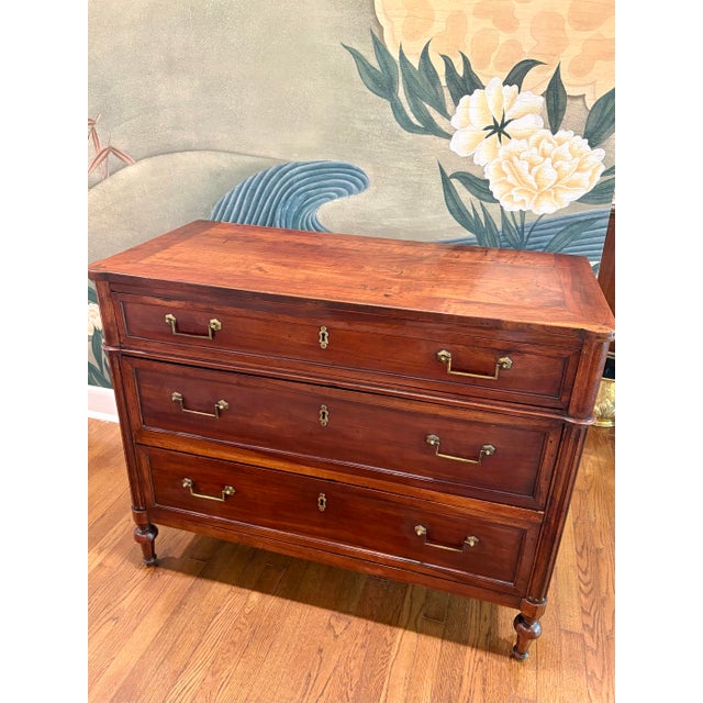 Brown Late 19th Century French Louis XVI Style Walnut 3-Drawer Commode For Sale - Image 8 of 8