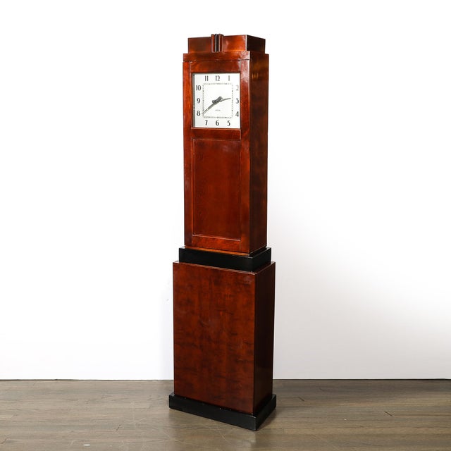 Art Deco Skyscraper Style Grandfather Clock in Walnut With Black Lacquer Accents For Sale In New York - Image 6 of 13