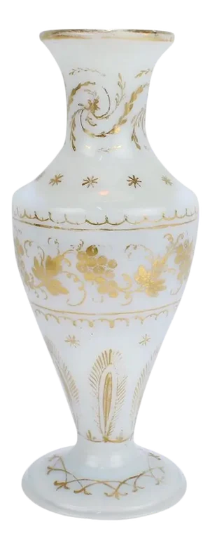 Antique 18th Century Gilt White Milk Glass Vase in the Manner of James Giles