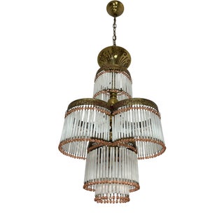 Art Deco 4-Light Chandelier in Brass and Glass, 1940s For Sale