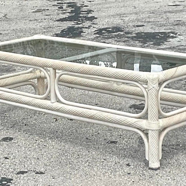 Vintage Coastal Cerused Pencil Reed Coffee Table For Sale - Image 10 of 14