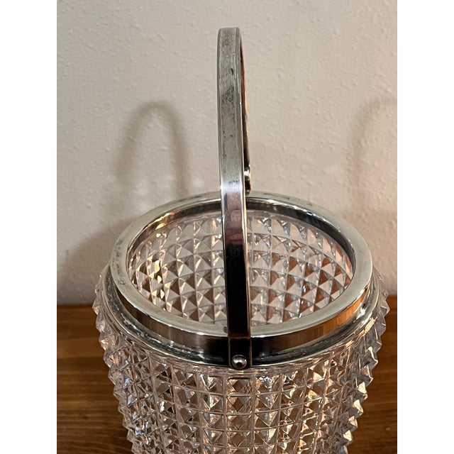 Glass Vintage Cut Crystal Cocktail Ice Bucket With Chrome Swing Handle For Sale - Image 7 of 13