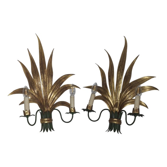 Florentine Wall Lamps in Colored Metal, 1960s, Set of 2 For Sale