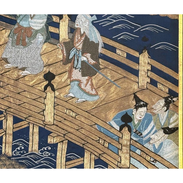 Framed Antique Japanese Embroidery Fukusa Panel Takasago Legend For Sale - Image 11 of 12