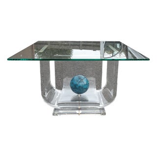 Vintage Square Coffee Table in Acrylic with Marble and Glass, 1980s For Sale