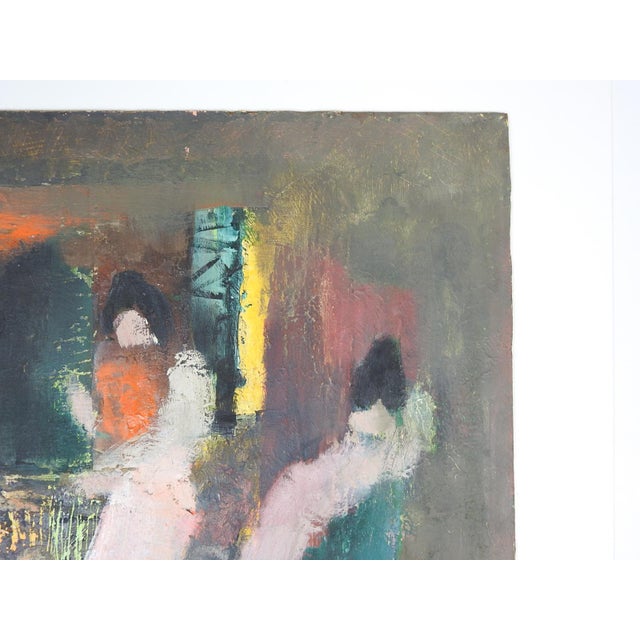 Mid 20th Century Abstract Interior With Figures Painting For Sale - Image 4 of 7