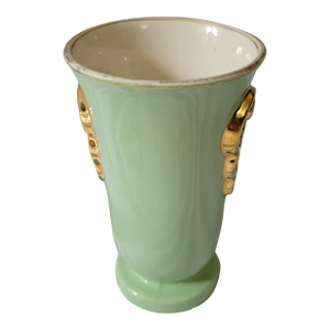 1950s Mid-Century Boch Freres Gilded Mint Green Vase