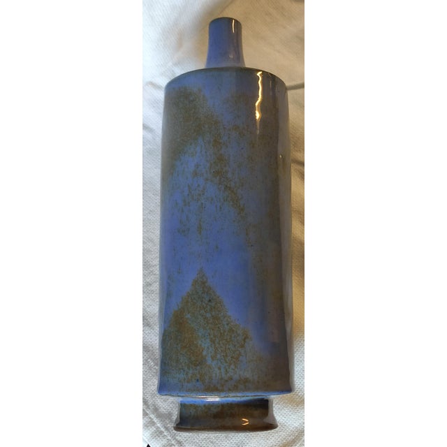 Blue Textured Studio Ceramic Vase in Running Glaze, 1960s For Sale - Image 6 of 7