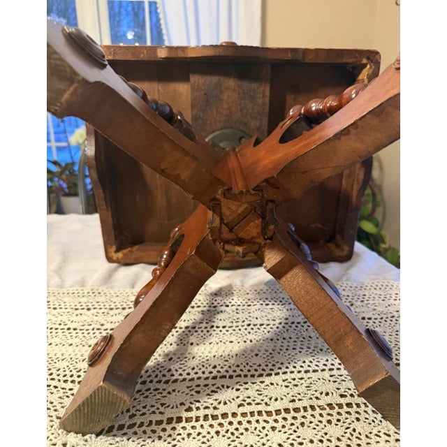 Antique 1800s Needlepoint Upholstery Piano Stool Swivel Seat Rare Carved Wood For Sale - Image 12 of 12