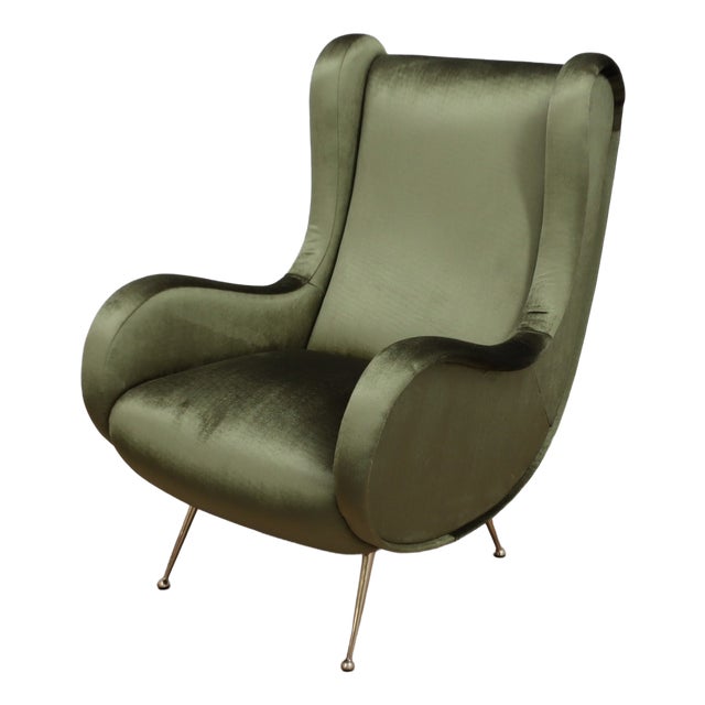 Italian Green Velvet Armchair in the style of Zanuso, 1950s For Sale