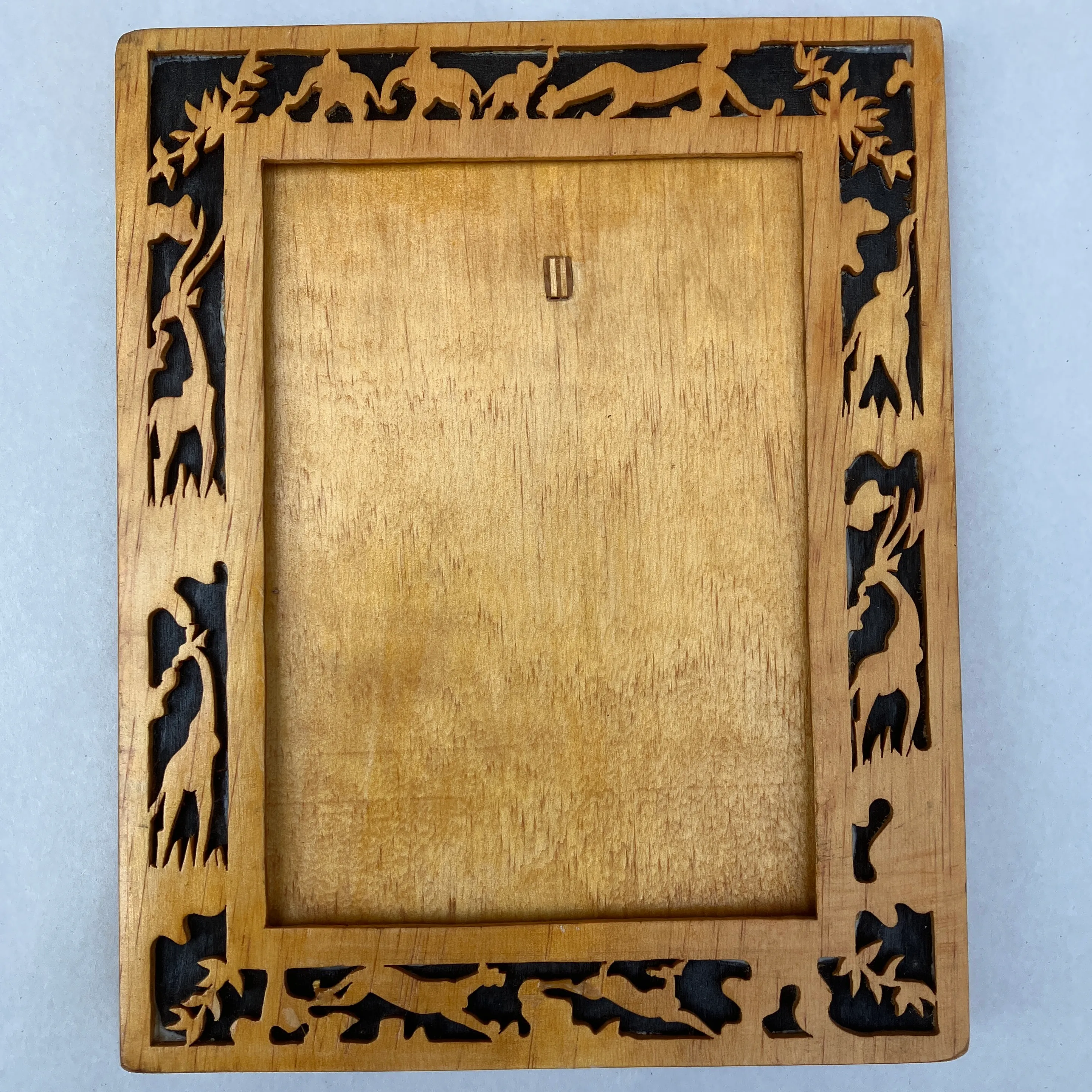 1970's Vintage Carved Wood Jungle Theme 5 X 7 Tabletop Picture