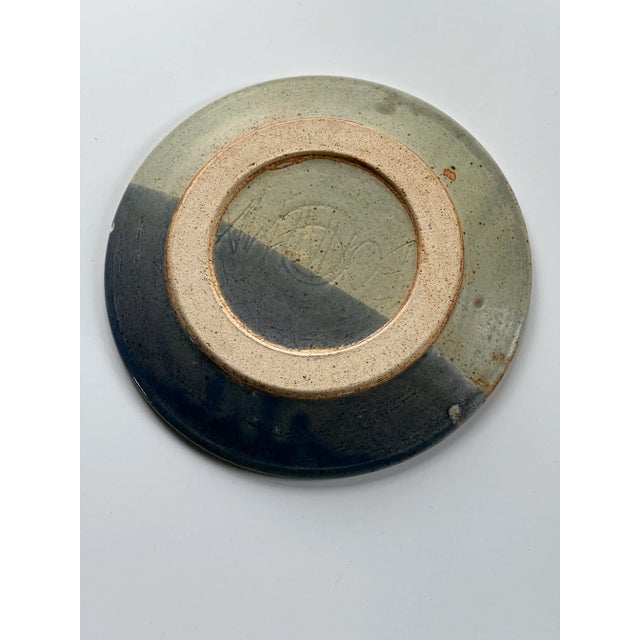 1990s Handmade Blue and Orange Pottery Wall Plate For Sale - Image 5 of 6