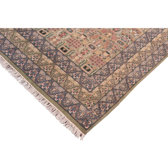Shabby Chic Intricate Floral Pak-Persian Green/Gray Wool Rug - 8'1'' X 10'1'' For Sale - Image 3 of 9