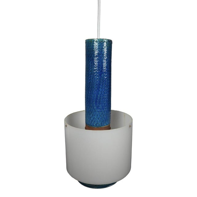 Danish Modern Blue Relief Glazed Pendant Lamp by Nils Kähler for Hak, 1960s For Sale - Image 12 of 12