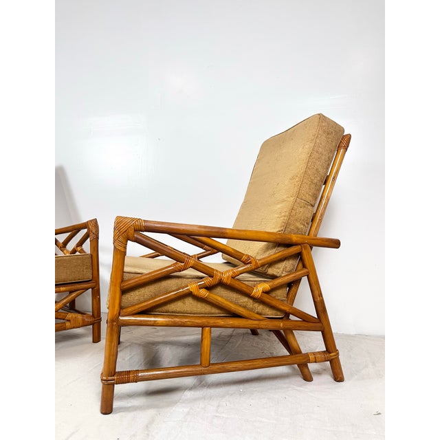 Vintage Rattan Chinese Chippendale Lounge Chairs- A Pair For Sale - Image 9 of 12