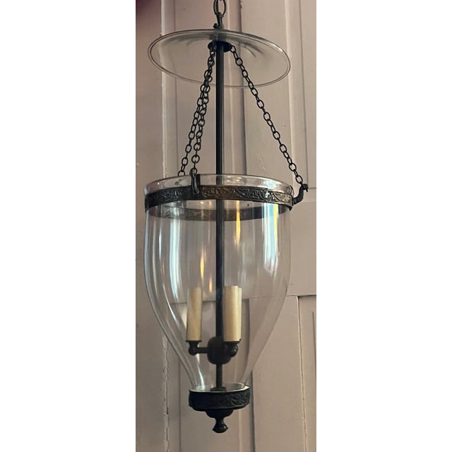 Antique 19th Century English Regency Bell Jar Blown Glass Hall Lantern With Smoke Shade Now Electrified For Sale - Image 4 of 9