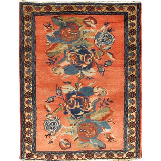 Woven Antique Bakhtiari Rug With Bouquets of Colorful Flowers in Coral Background For Sale