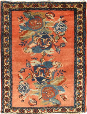 Woven Antique Bakhtiari Rug With Bouquets of Colorful Flowers in Coral Background