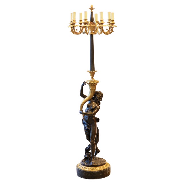 20th Century French Floor Lamp in Gilded and Patinated Bronze, 1890s For Sale