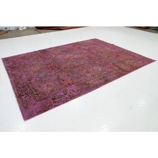 1930s Antique Persian Overdyed Wool Rug With Floral Pattern in Purple For Sale - Image 5 of 10