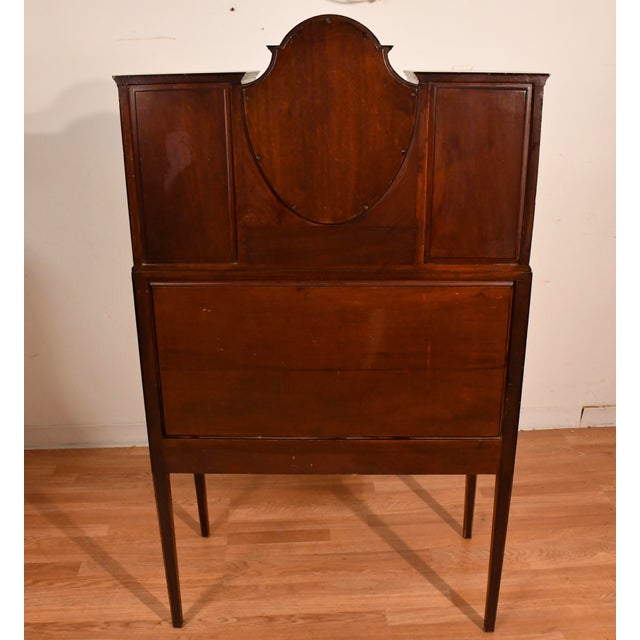 1900s Antique English Edwardian Mahogany & Satinwood Inlay Secretary Desk Writing Desk For Sale - Image 17 of 18