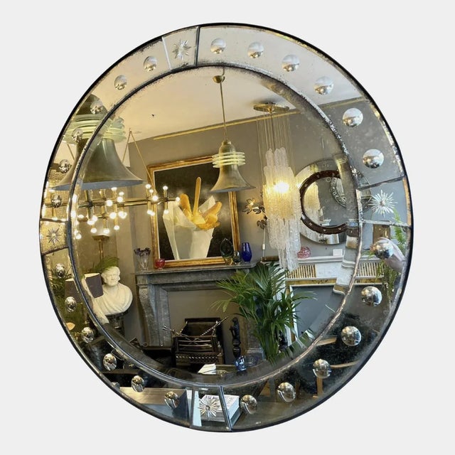 Silver Antique Circular Distressed Panelled Mirror, 2020s For Sale - Image 8 of 9