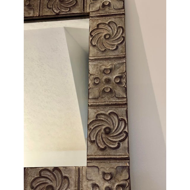 Vintage Handcrafted Embossed Tin Ceiling Tile Wall Mirror/Antique Patina 22.5”x28.25” For Sale - Image 6 of 8