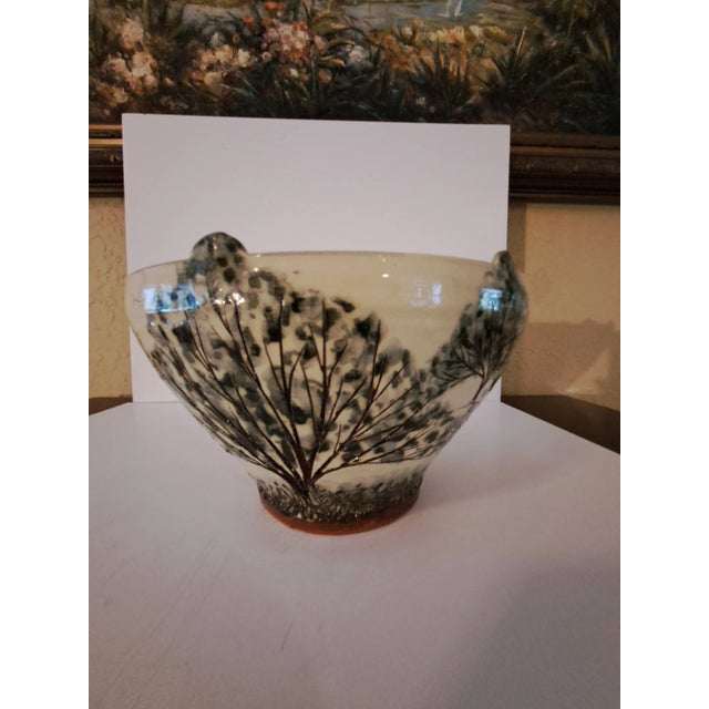 Contemporary Late 20th Century Hand-Crafted and Hand-Painted Glazed Porcelain Tree Bowl For Sale - Image 3 of 12