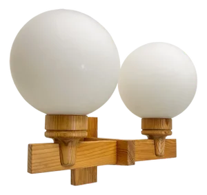 Mid-Century Pine and Opaline Wall Lamp by Uno Dahlén for Aneta, 1970s