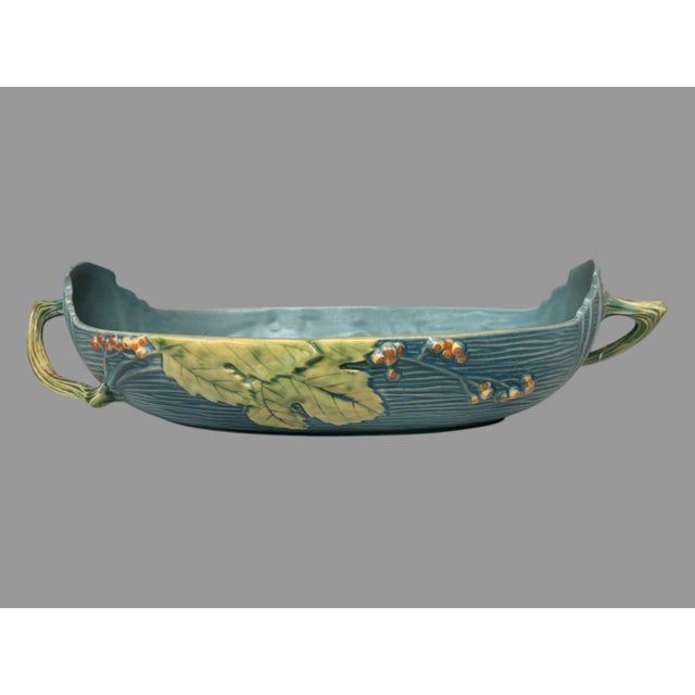 Blue Vintage Roseville Blue Bushberry Handled Console Bowl 417-14 For Sale - Image 8 of 9