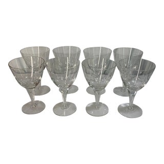 Vintage Mid-Century Modern Cut Crystal Vine & Leaf Water Goblets – Set of 8 For Sale