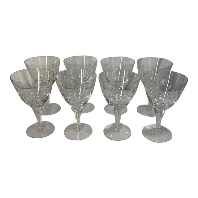Vintage Mid-Century Modern Cut Crystal Vine & Leaf Water Goblets – Set of 8 For Sale