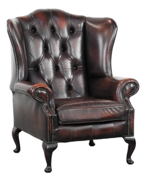 Chesterfield Wing Chair in Brown Cowhide Leather