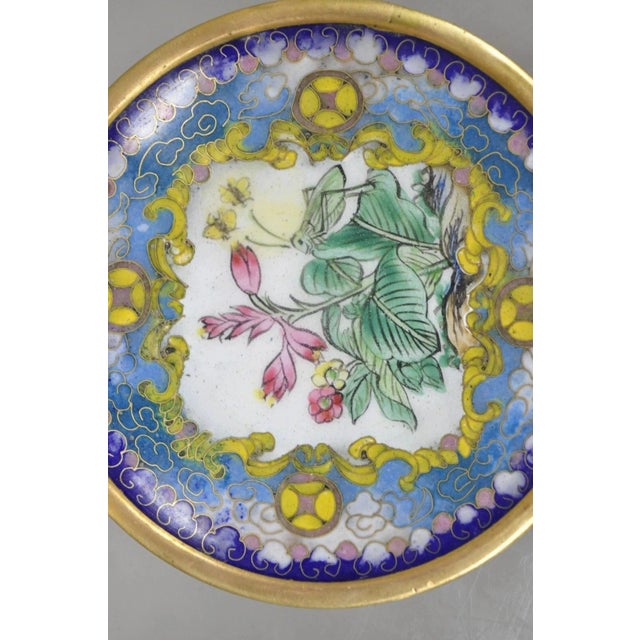 Vintage Chinoiserie Brass Enamel Cloisonne Small Trinket Dish - Set of 4 For Sale In Philadelphia - Image 6 of 10