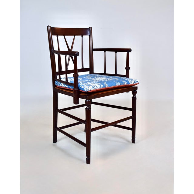 Antique Country Regency Cross Back Armchair With Brunschwig & Fils Cushion For Sale - Image 12 of 13