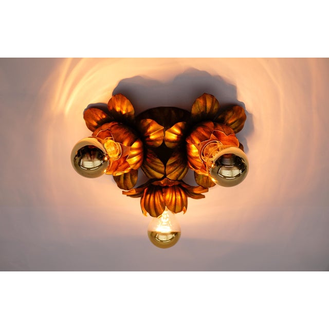 Metal Vintage Gilded Florentine Flush Mount by Hans Kögl, Germany, 1960s For Sale - Image 7 of 9