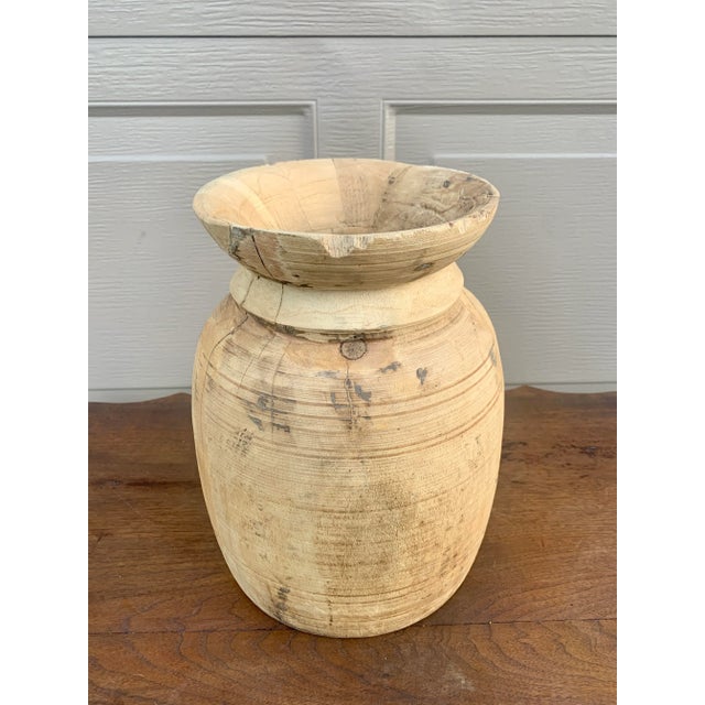 Wood Antique Wabi-Sabi Hand Turned Bleached Raw Wooden Vessels, Set of 3 For Sale - Image 7 of 10