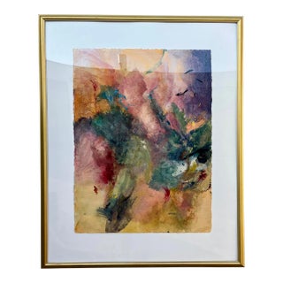 Abstract Washed Colors Framed Painting Signed by American Artist Lois Perdue. Circa 1990s For Sale