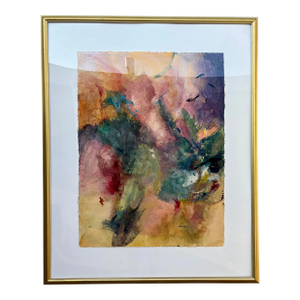 Abstract Washed Colors Framed Painting Signed by American Artist Lois Perdue. Circa 1990s