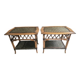 Mid 20th Century Bohemian Grange Style Bamboo & Rattan Console Table and Coffee and End Table Set For Sale