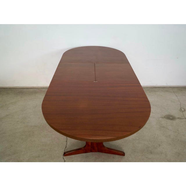 Brown 1960’s Mid-Century Danish Modern Trestle Leg Extendable Oval Dining Table With Leaf For Sale - Image 8 of 12