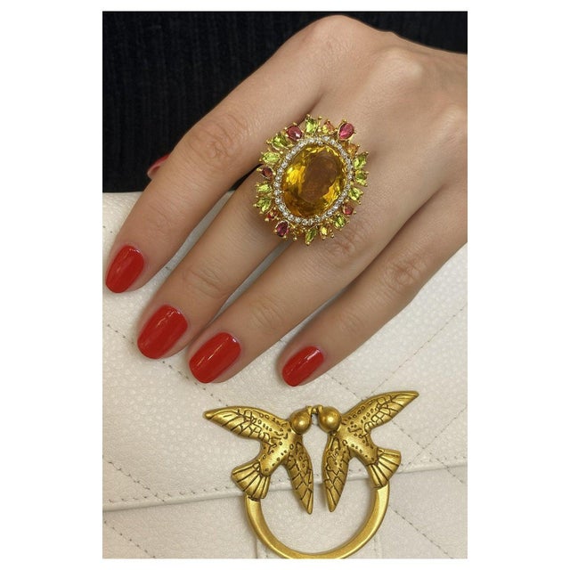 Late 20th Century Bochic “Orient” Vintage Citrine, Peridot & Rhodolite Ring Set In 18K Gold & Silv For Sale - Image 5 of 16