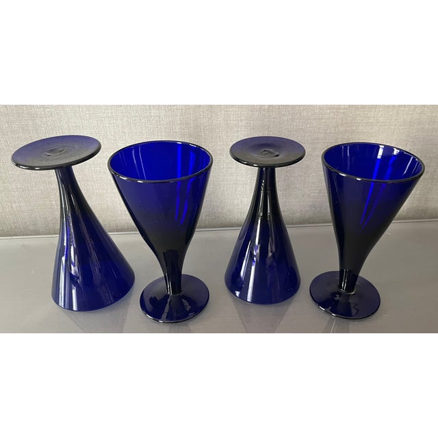 Antique Early 19th Century English George III Blue Cobalt Wine Glasses - Set of 4 For Sale - Image 10 of 18