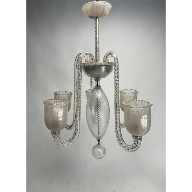 Large Five-Arm Murano Glass Chandelier by Ercole Barovier, Italy, 1950s For Sale - Image 3 of 17