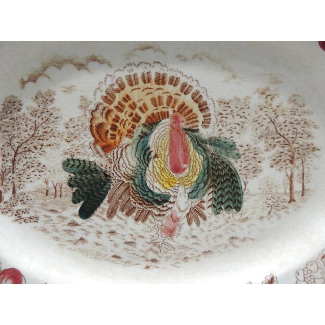 Vintage Ironstone Oval Turkey Serving Platter. Japan transferware. Hand colored. Size: 19.5"W x 14"D x 1"H